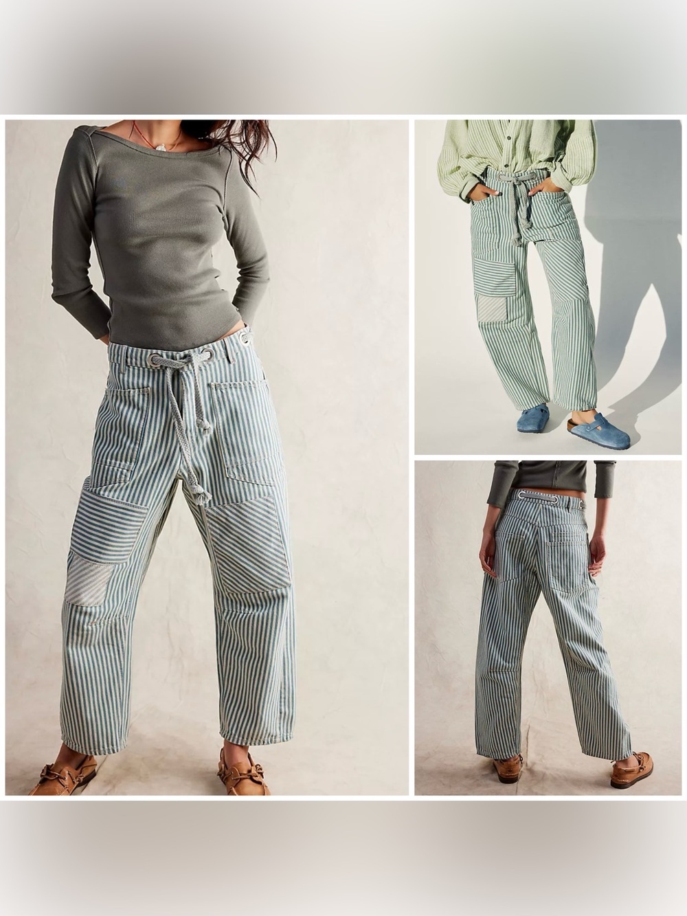 Free People We The Free Moxie Railroad Low-Slung Jeans - Green Stripe - 27
